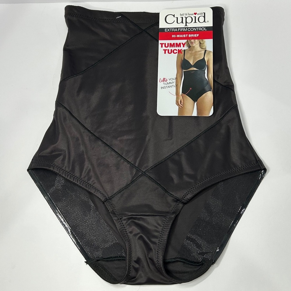 Cupid Womens Extra Firm Control Hi-Waist Brief Tummy Tuck Shapewear Black Medium